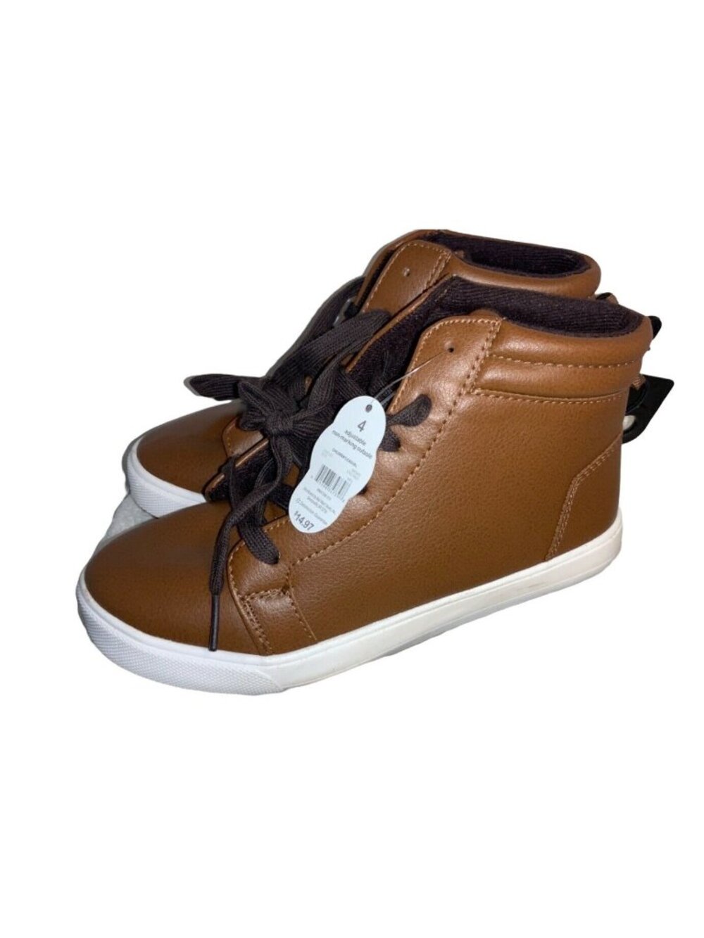 Wonder Nation Kids Brown High-Top Sneakers With Non-Marking Outsole Size Boys 4 - Picture 2 of 14